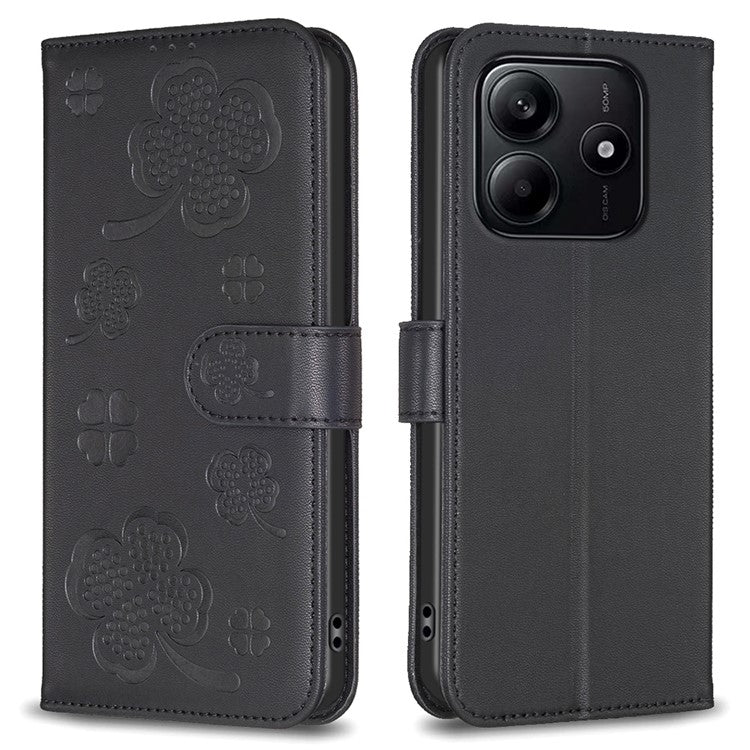 For Xiaomi Redmi Note 14 5G Case Clover Pattern Wallet Stand View Leather Phone Cover - Black