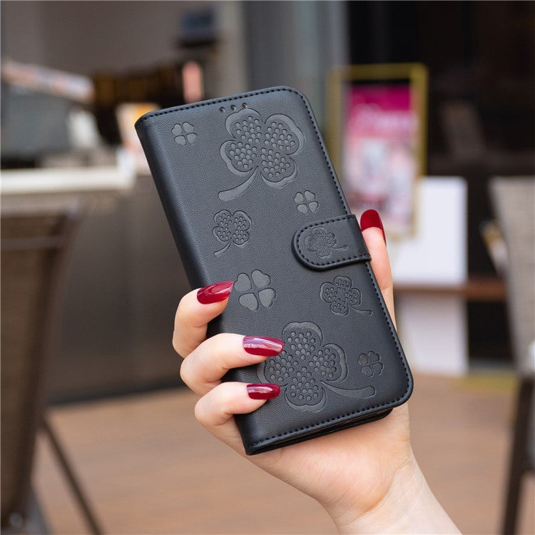 For Xiaomi Redmi Note 14 5G Case Clover Pattern Wallet Stand View Leather Phone Cover - Black