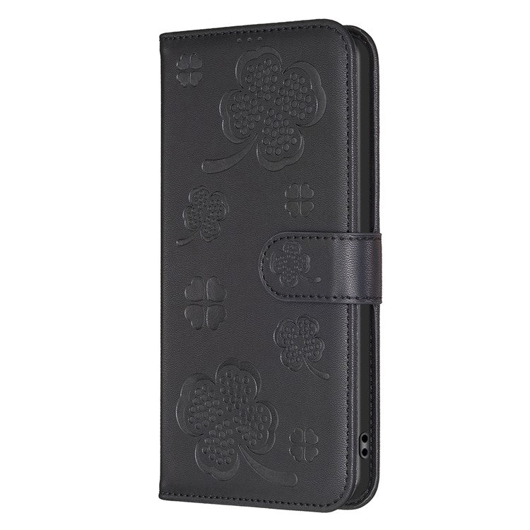 For Xiaomi Redmi Note 14 5G Case Clover Pattern Wallet Stand View Leather Phone Cover - Black