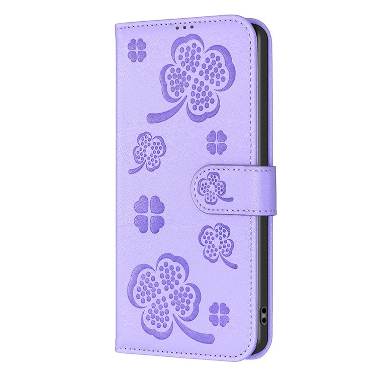 For Xiaomi Redmi Note 14 5G Case Clover Pattern Wallet Stand View Leather Phone Cover - Purple