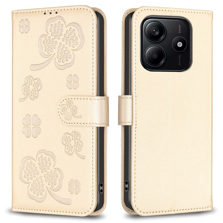 For Xiaomi Redmi Note 14 5G Case Clover Pattern Wallet Stand View Leather Phone Cover - Gold