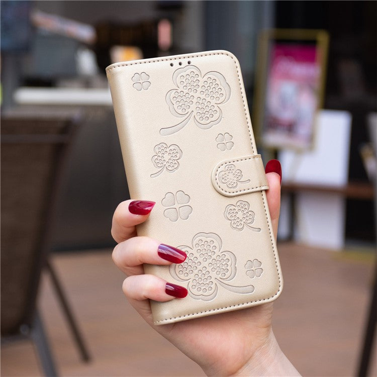 For Xiaomi Redmi Note 14 5G Case Clover Pattern Wallet Stand View Leather Phone Cover - Gold