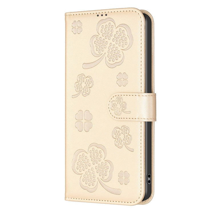 For Xiaomi Redmi Note 14 5G Case Clover Pattern Wallet Stand View Leather Phone Cover - Gold