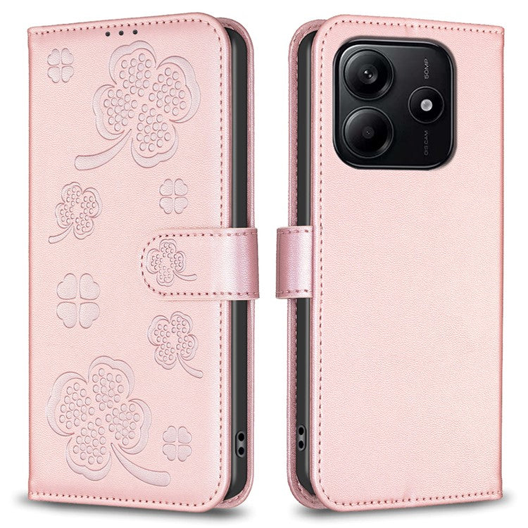 For Xiaomi Redmi Note 14 5G Case Clover Pattern Wallet Stand View Leather Phone Cover - Pink