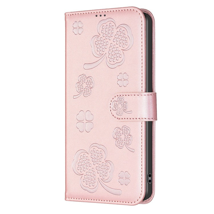 For Xiaomi Redmi Note 14 5G Case Clover Pattern Wallet Stand View Leather Phone Cover - Pink