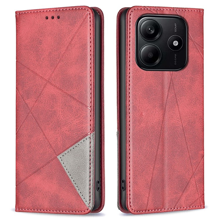 For Xiaomi Redmi Note 14 5G Case Card Slots Geometry Imprint Leather Phone Cover - Red