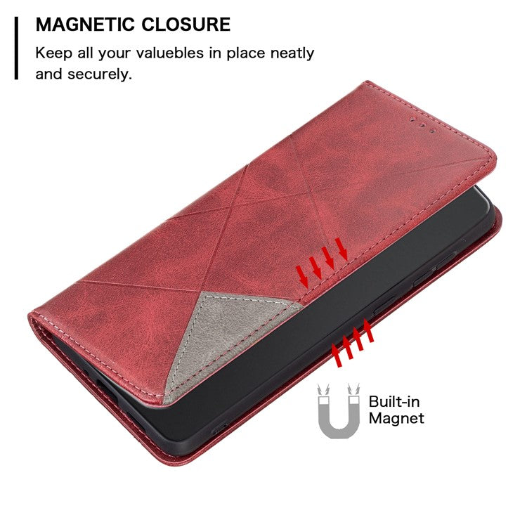 For Xiaomi Redmi Note 14 5G Case Card Slots Geometry Imprint Leather Phone Cover - Red