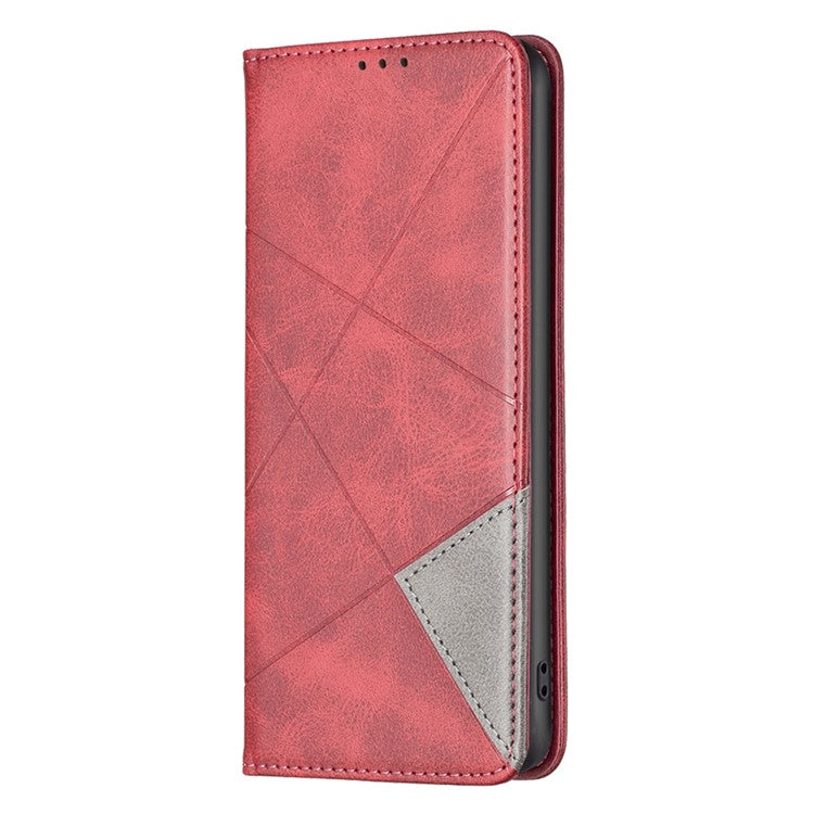 For Xiaomi Redmi Note 14 5G Case Card Slots Geometry Imprint Leather Phone Cover - Red