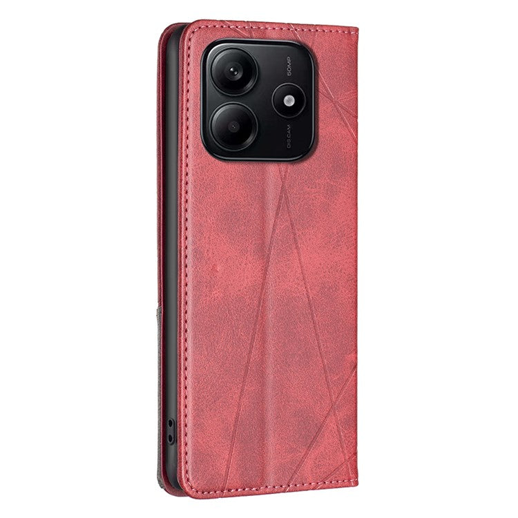 For Xiaomi Redmi Note 14 5G Case Card Slots Geometry Imprint Leather Phone Cover - Red