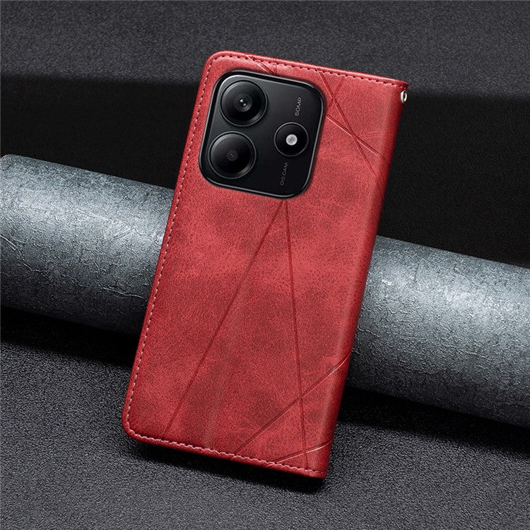 For Xiaomi Redmi Note 14 5G Case Card Slots Geometry Imprint Leather Phone Cover - Red