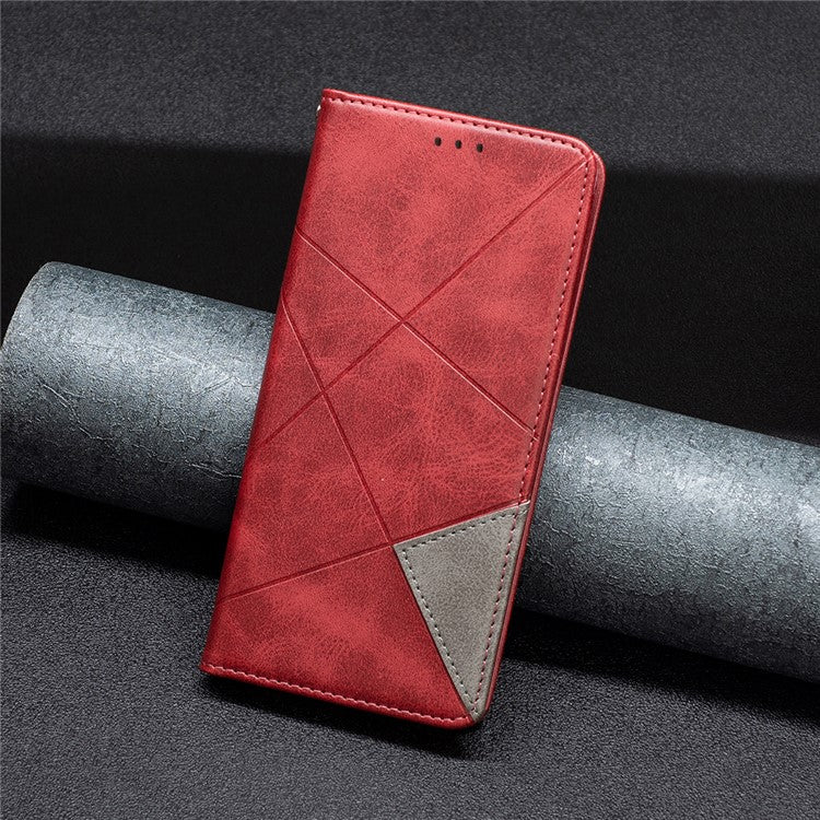 For Xiaomi Redmi Note 14 5G Case Card Slots Geometry Imprint Leather Phone Cover - Red