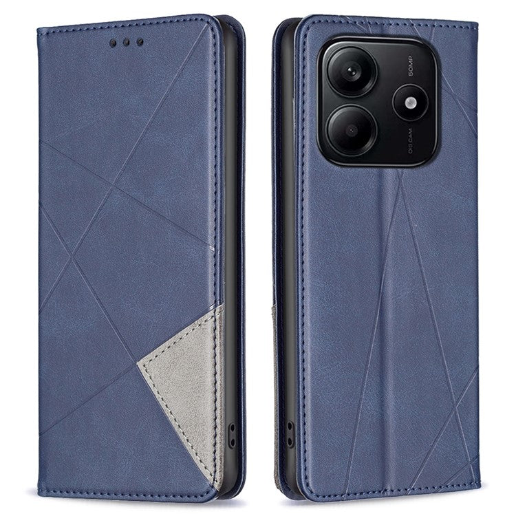 For Xiaomi Redmi Note 14 5G Case Card Slots Geometry Imprint Leather Phone Cover - Blue