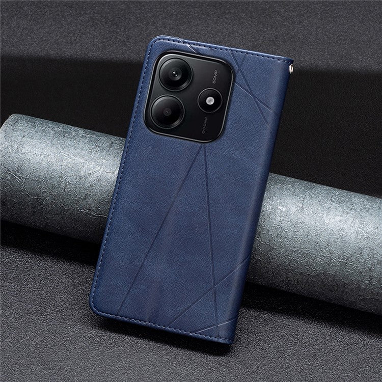 For Xiaomi Redmi Note 14 5G Case Card Slots Geometry Imprint Leather Phone Cover - Blue