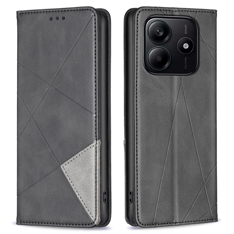 For Xiaomi Redmi Note 14 5G Case Card Slots Geometry Imprint Leather Phone Cover - Black