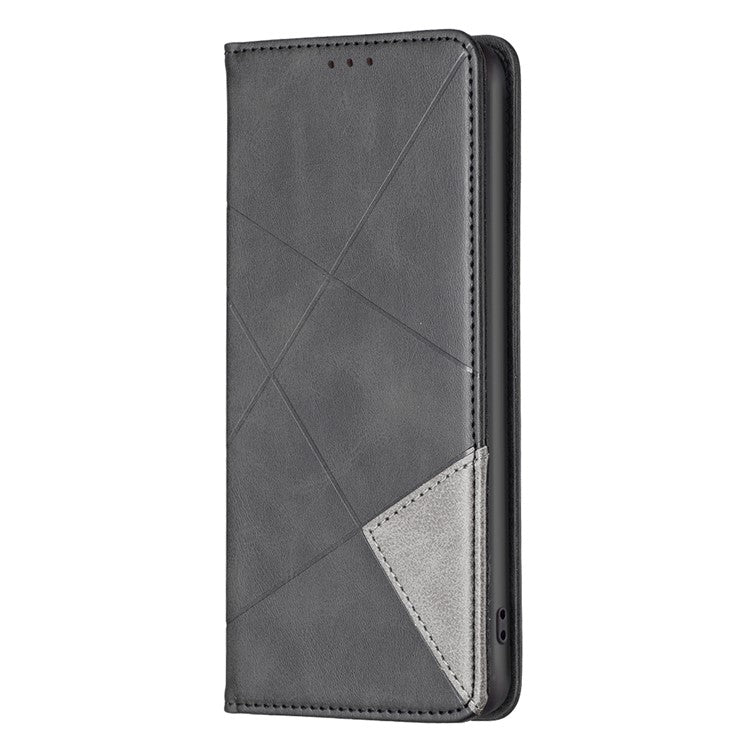 For Xiaomi Redmi Note 14 5G Case Card Slots Geometry Imprint Leather Phone Cover - Black