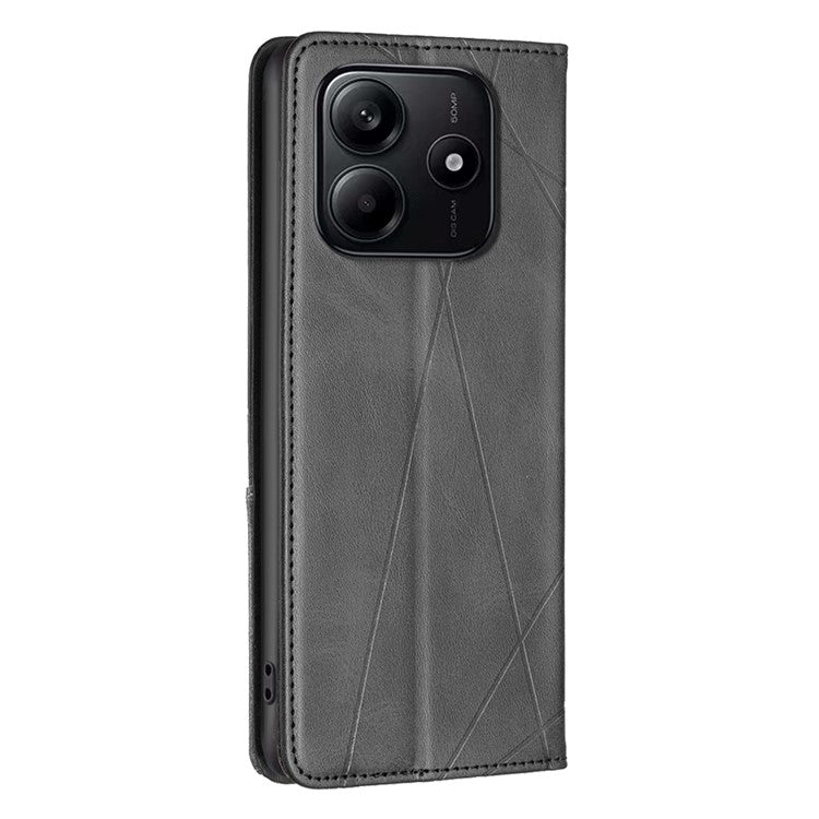 For Xiaomi Redmi Note 14 5G Case Card Slots Geometry Imprint Leather Phone Cover - Black