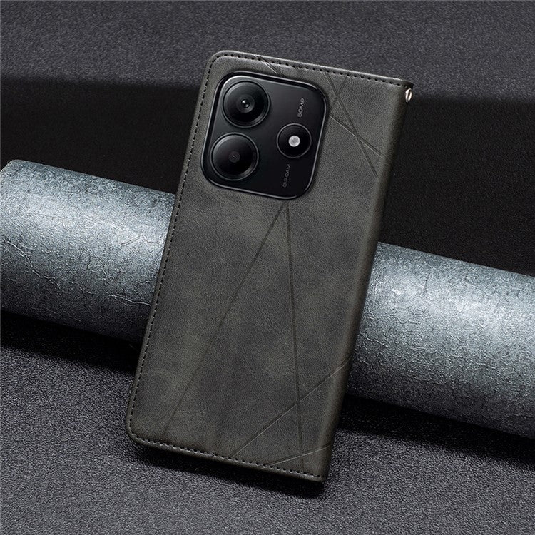 For Xiaomi Redmi Note 14 5G Case Card Slots Geometry Imprint Leather Phone Cover - Black