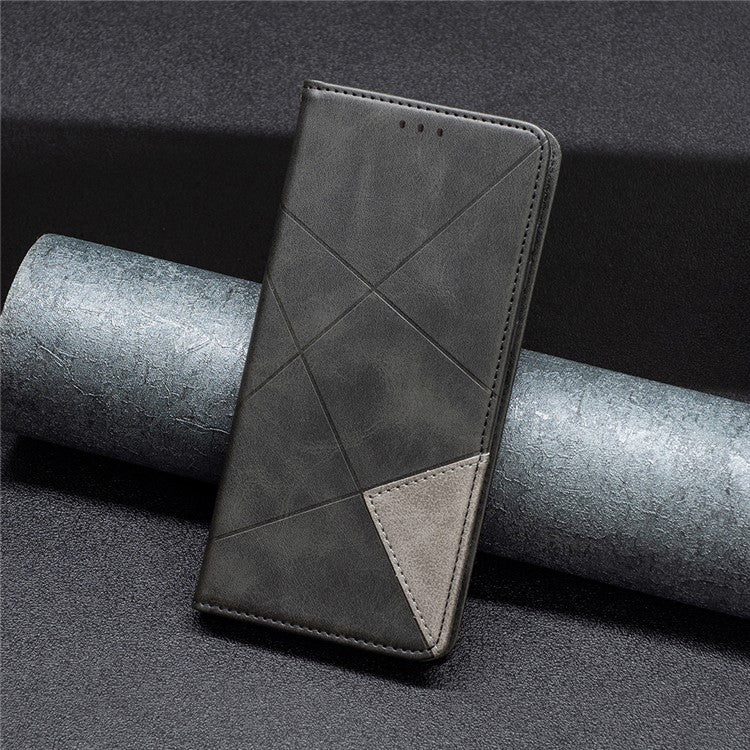 For Xiaomi Redmi Note 14 5G Case Card Slots Geometry Imprint Leather Phone Cover - Black