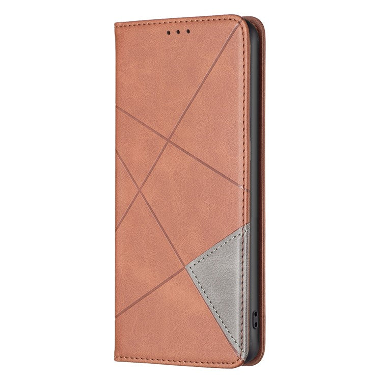 For Xiaomi Redmi Note 14 5G Case Card Slots Geometry Imprint Leather Phone Cover - Brown