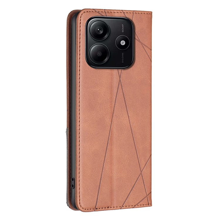 For Xiaomi Redmi Note 14 5G Case Card Slots Geometry Imprint Leather Phone Cover - Brown