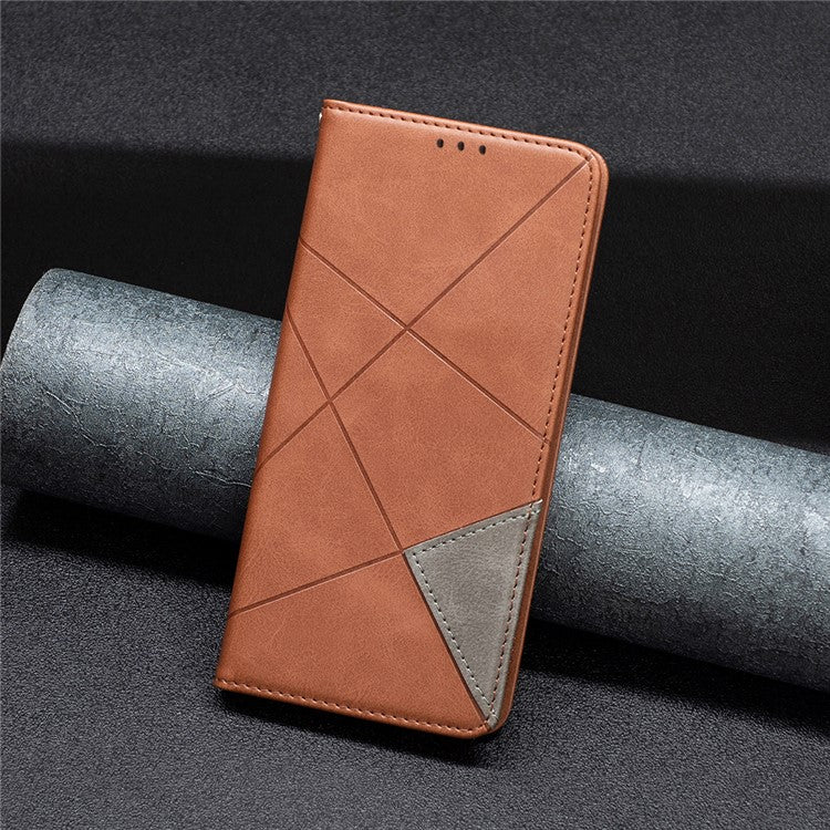 For Xiaomi Redmi Note 14 5G Case Card Slots Geometry Imprint Leather Phone Cover - Brown