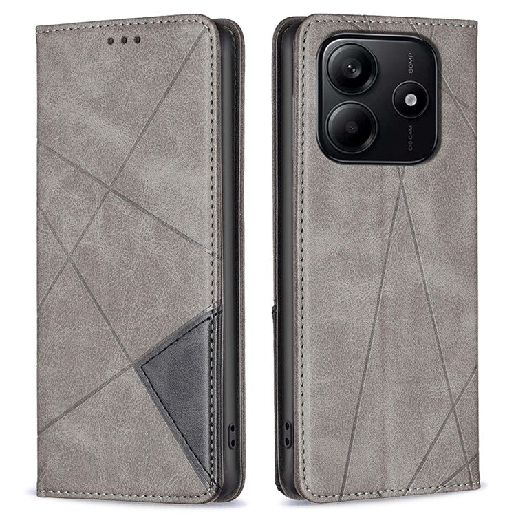 For Xiaomi Redmi Note 14 5G Case Card Slots Geometry Imprint Leather Phone Cover - Grey