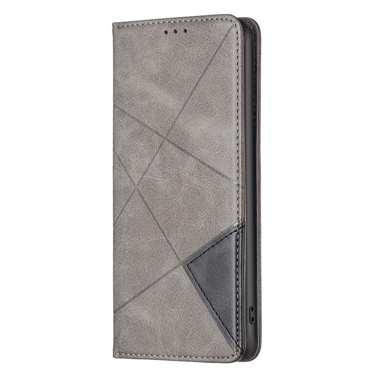 For Xiaomi Redmi Note 14 5G Case Card Slots Geometry Imprint Leather Phone Cover - Grey