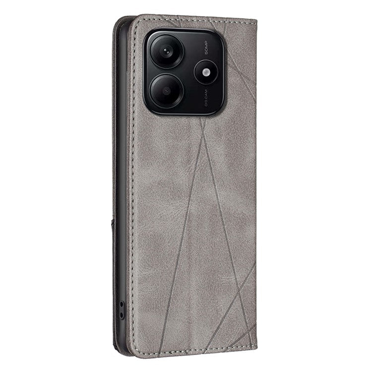 For Xiaomi Redmi Note 14 5G Case Card Slots Geometry Imprint Leather Phone Cover - Grey