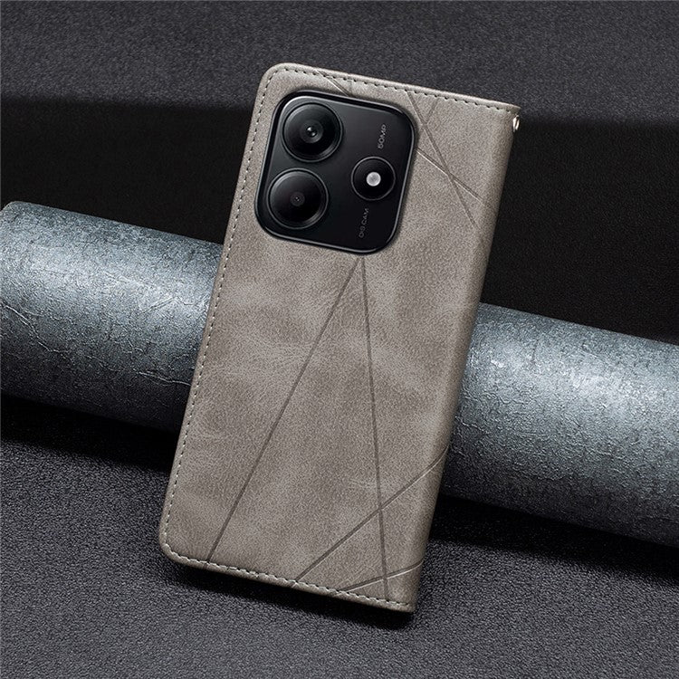 For Xiaomi Redmi Note 14 5G Case Card Slots Geometry Imprint Leather Phone Cover - Grey