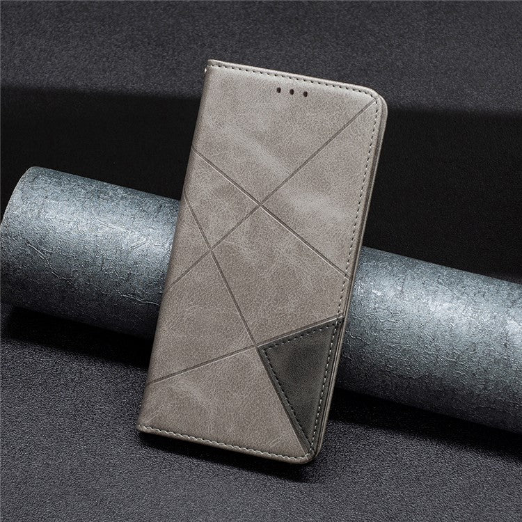 For Xiaomi Redmi Note 14 5G Case Card Slots Geometry Imprint Leather Phone Cover - Grey