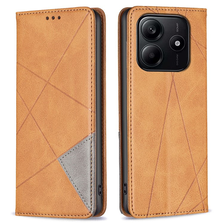 For Xiaomi Redmi Note 14 5G Case Card Slots Geometry Imprint Leather Phone Cover - Yellow