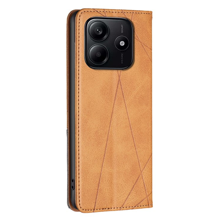 For Xiaomi Redmi Note 14 5G Case Card Slots Geometry Imprint Leather Phone Cover - Yellow