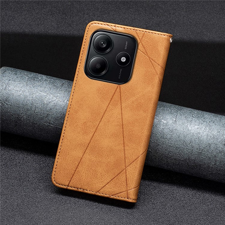 For Xiaomi Redmi Note 14 5G Case Card Slots Geometry Imprint Leather Phone Cover - Yellow