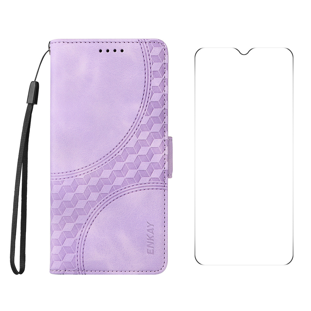 For Xiaomi Poco C75 4G / Redmi 14R 5G / 14C 4G Wallet Case ENKAY Imprint PU Leather Phone Stand Cover with Tempered Glass - Purple