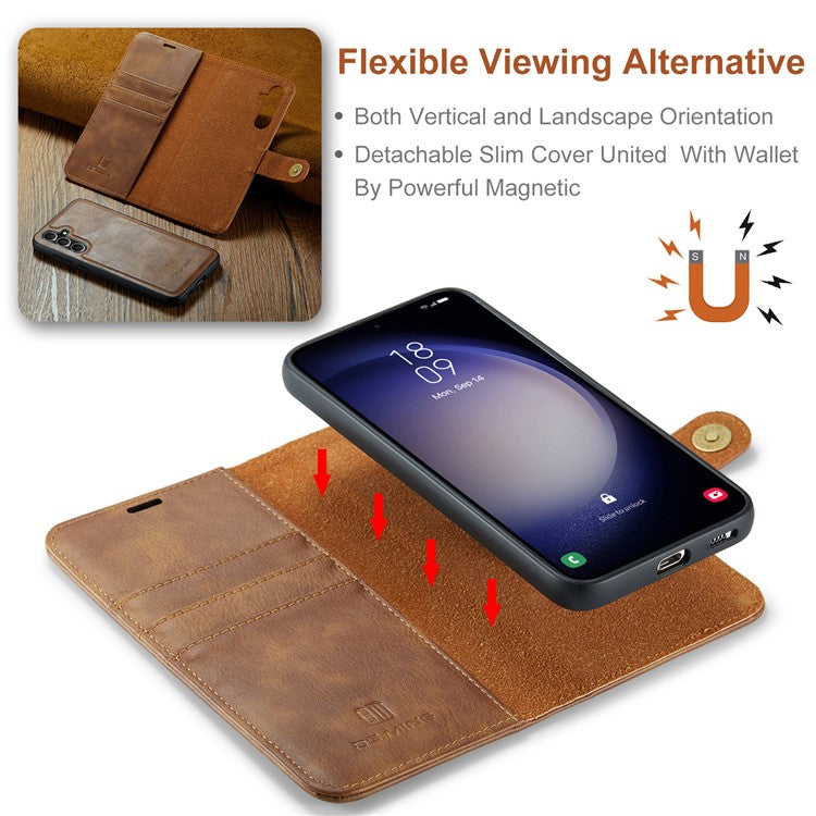 DG.MING for Samsung Galaxy A16 5G / A16 4G Case Detachable Split Leather Phone Cover - Brown