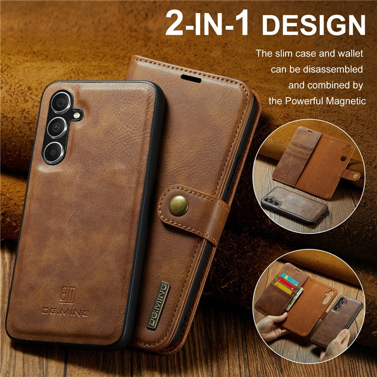 DG.MING for Samsung Galaxy A16 5G / A16 4G Case Detachable Split Leather Phone Cover - Brown