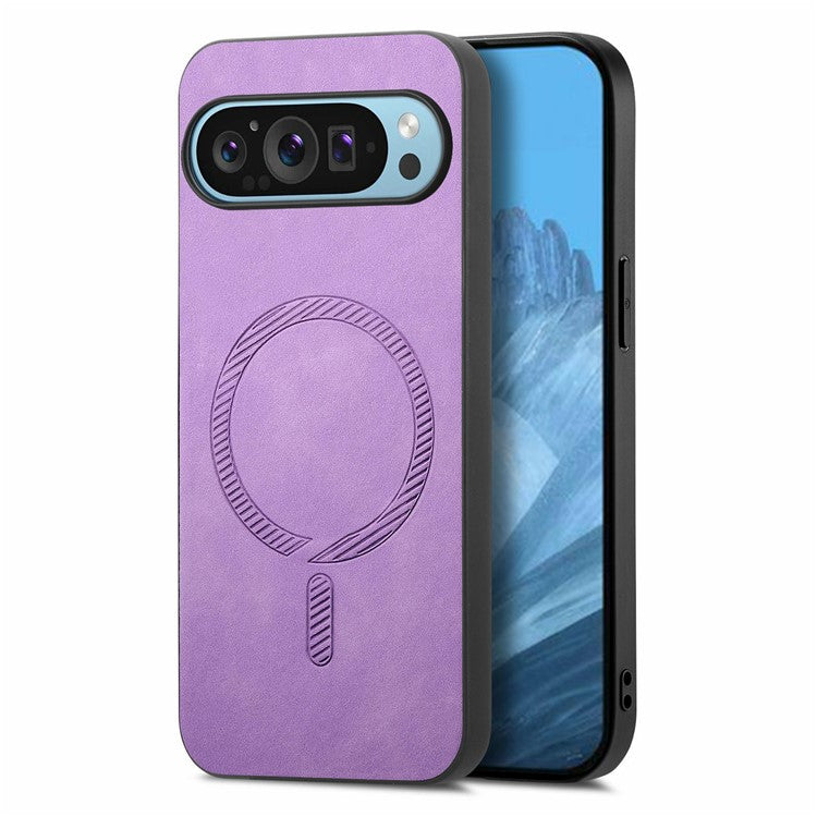 For Google Pixel 9 Pro XL Leather Back Case Compatible with MagSafe Skin-Touch Phone Cover - Purple