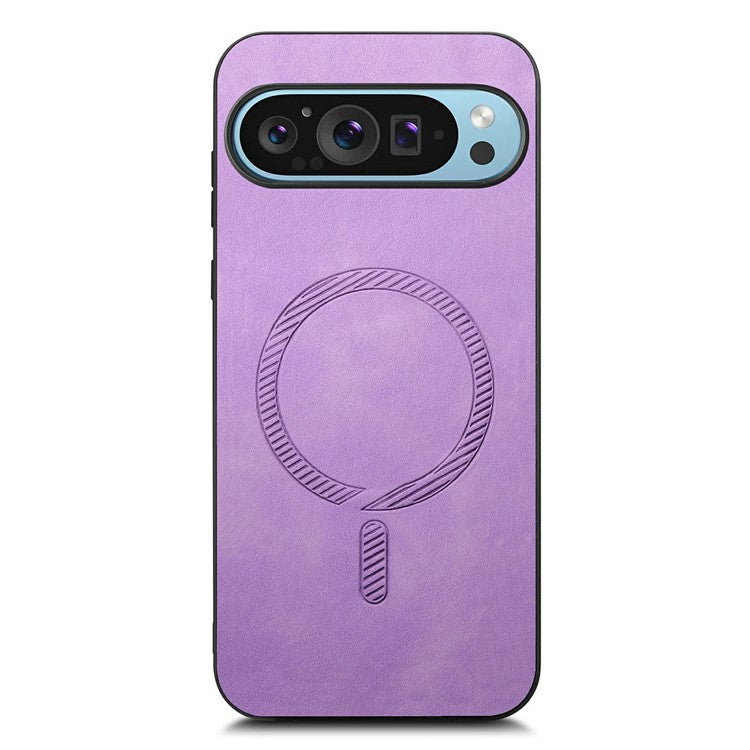 For Google Pixel 9 Pro XL Leather Back Case Compatible with MagSafe Skin-Touch Phone Cover - Purple