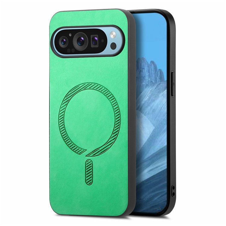 For Google Pixel 9 Pro XL Leather Back Case Compatible with MagSafe Skin-Touch Phone Cover - Green