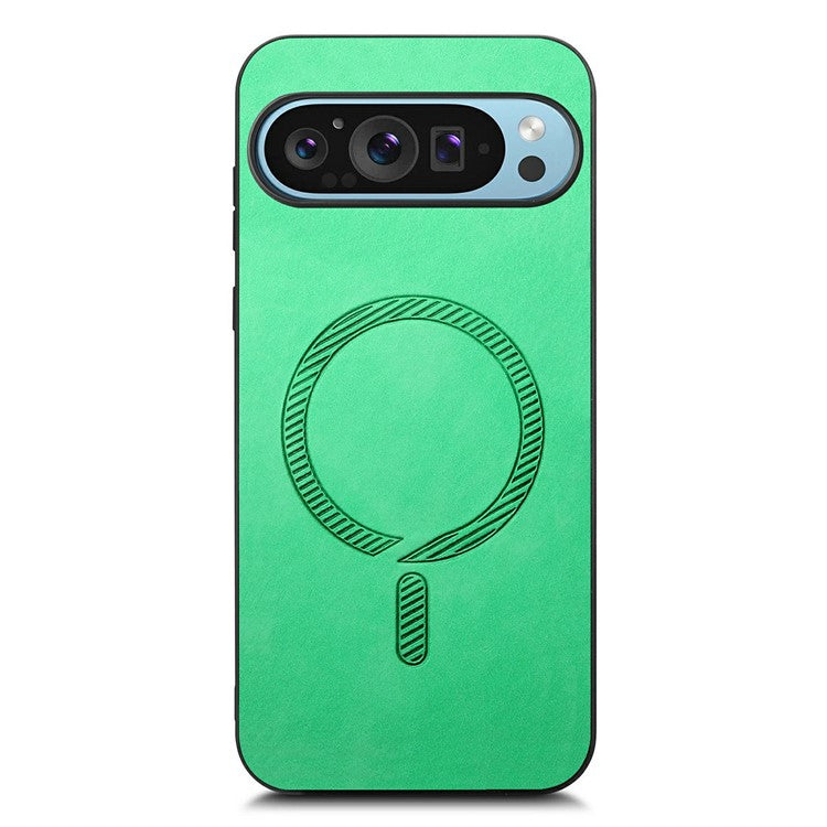 For Google Pixel 9 Pro XL Leather Back Case Compatible with MagSafe Skin-Touch Phone Cover - Green