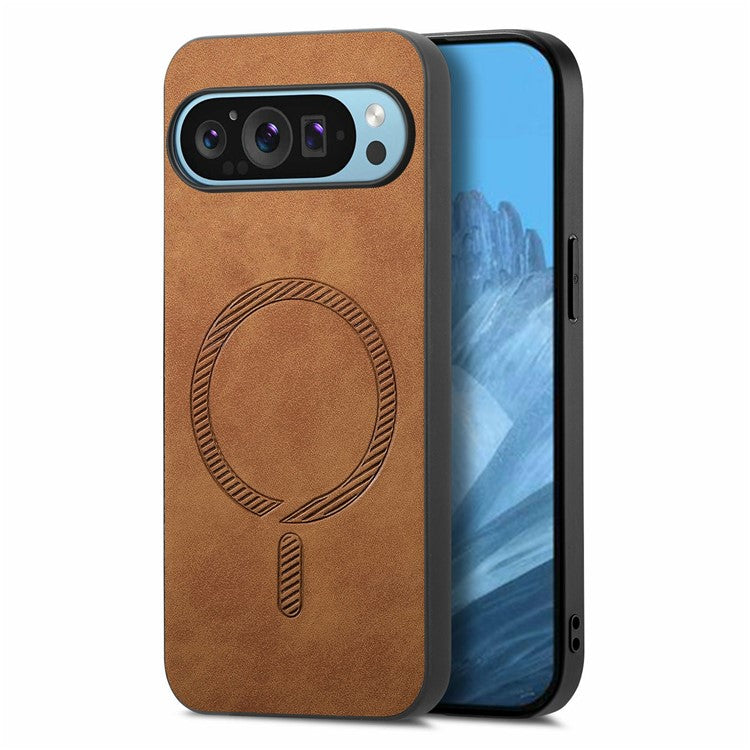 For Google Pixel 9 Pro XL Leather Back Case Compatible with MagSafe Skin-Touch Phone Cover - Brown