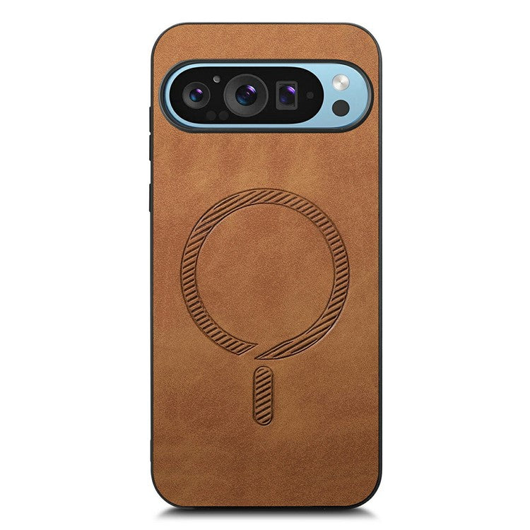 For Google Pixel 9 Pro XL Leather Back Case Compatible with MagSafe Skin-Touch Phone Cover - Brown