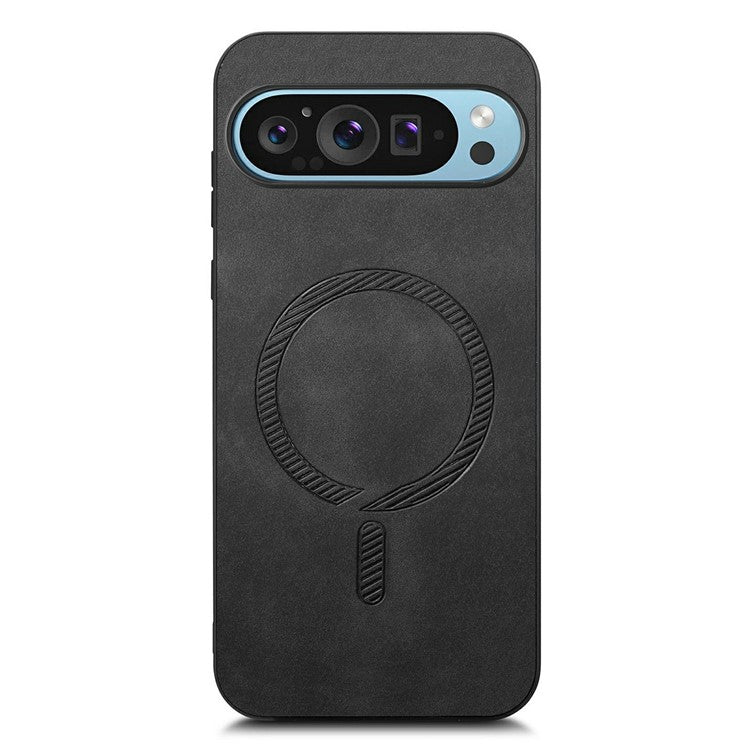 For Google Pixel 9 Pro XL Leather Back Case Compatible with MagSafe Skin-Touch Phone Cover - Black