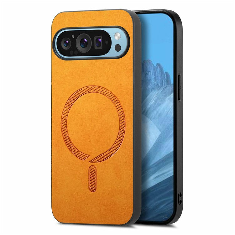 For Google Pixel 9 Pro XL Leather Back Case Compatible with MagSafe Skin-Touch Phone Cover - Yellow