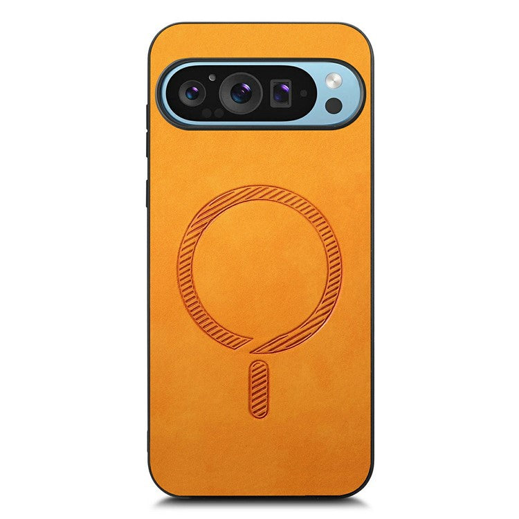 For Google Pixel 9 Pro XL Leather Back Case Compatible with MagSafe Skin-Touch Phone Cover - Yellow