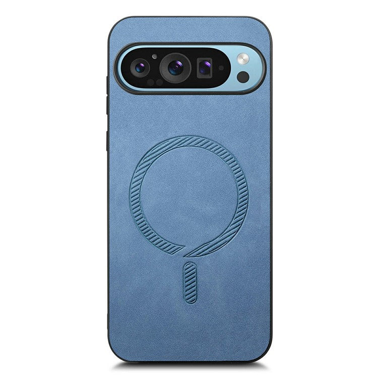 For Google Pixel 9 Pro XL Leather Back Case Compatible with MagSafe Skin-Touch Phone Cover - Blue