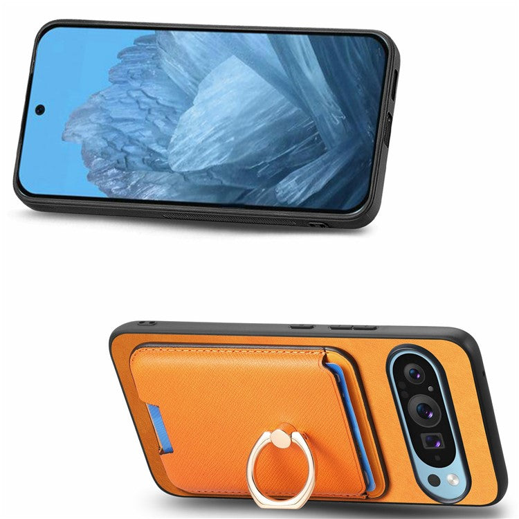 For Google Pixel 9 Pro XL Magnetic Case Leather+TPU Phone Cover Detachable Card Bag - Orange