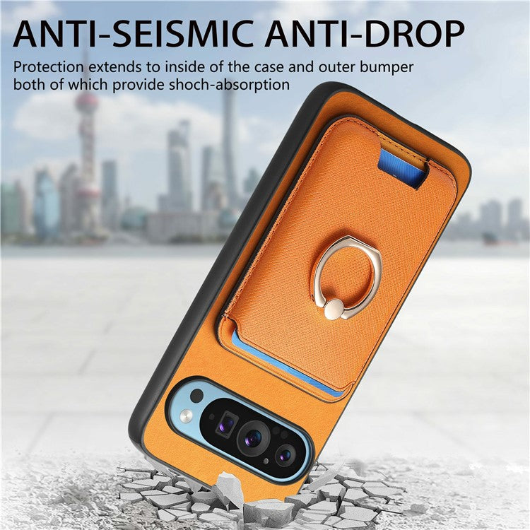 For Google Pixel 9 Pro XL Magnetic Case Leather+TPU Phone Cover Detachable Card Bag - Orange