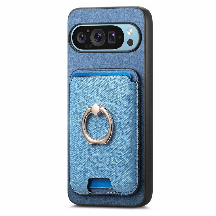 For Google Pixel 9 Pro XL Magnetic Case Leather+TPU Phone Cover Detachable Card Bag - Blue