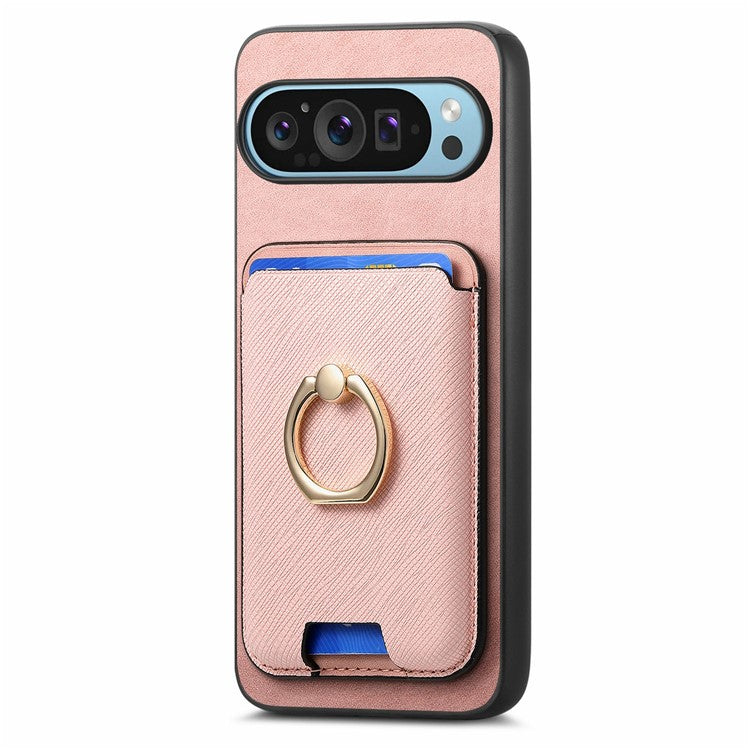 For Google Pixel 9 Pro XL Magnetic Case Leather+TPU Phone Cover Detachable Card Bag - Pink